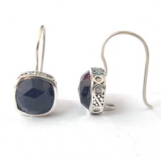 Raw Sapphire 12x12mm cushion silver ethnic earring